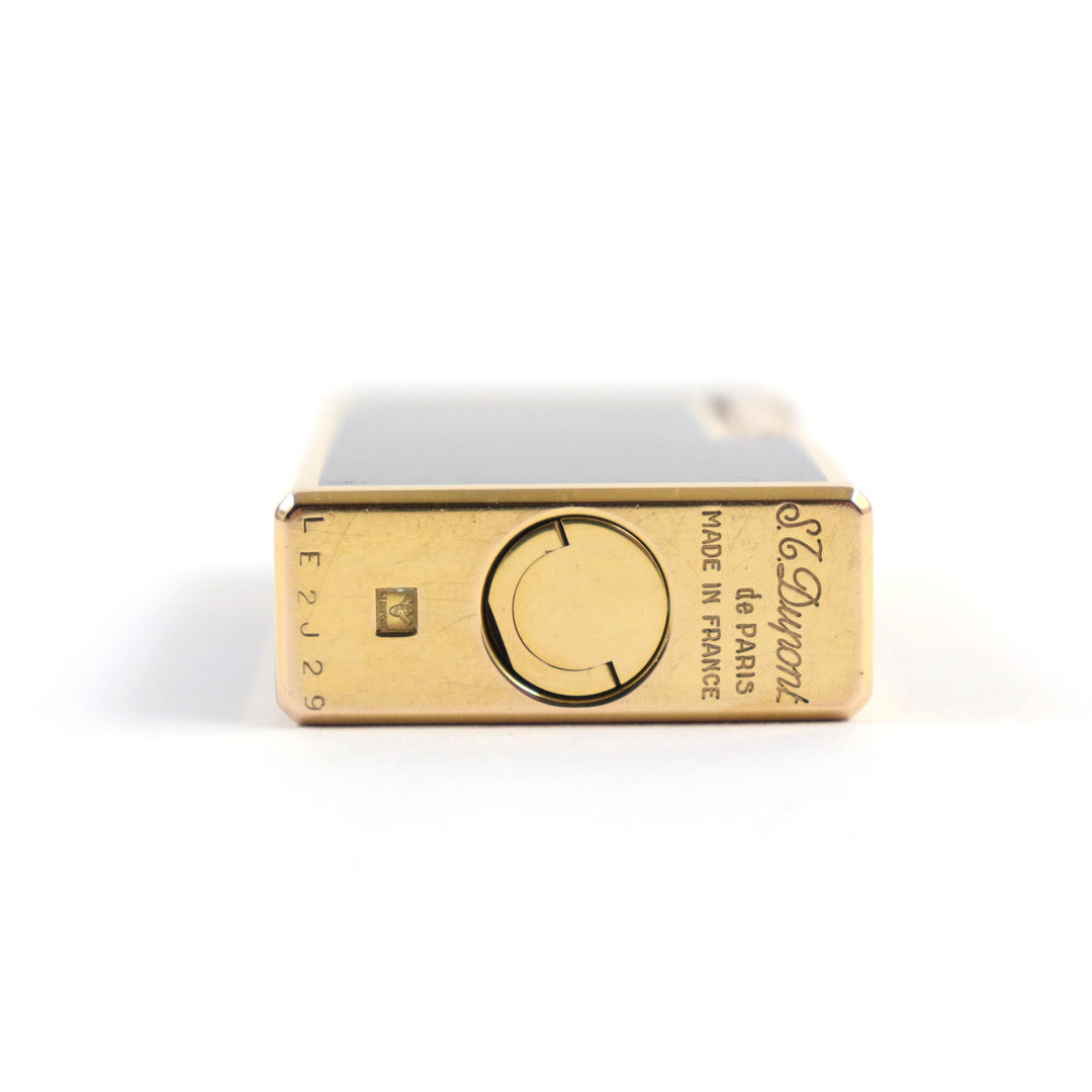 外装良品○Dupont デュポン ライン1 ロング 都彰 ラッカー スクエア ローラー式 喫煙グッズ ガスライター ブラック ゴールド 着火不可