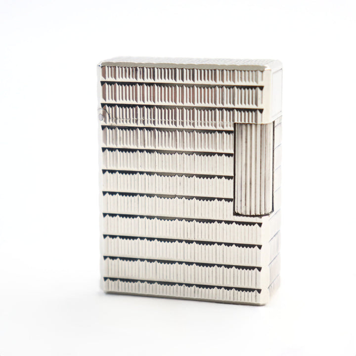 外装美品○Dupont デュポン ライン1 ショート ブロックチェック柄 スクエア ローラー式 喫煙グッズ ガスライター シルバー 着火不可