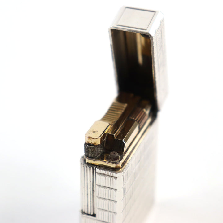 外装美品○Dupont デュポン ライン1 ショート ブロックチェック柄 スクエア ローラー式 喫煙グッズ ガスライター シルバー 着火不可