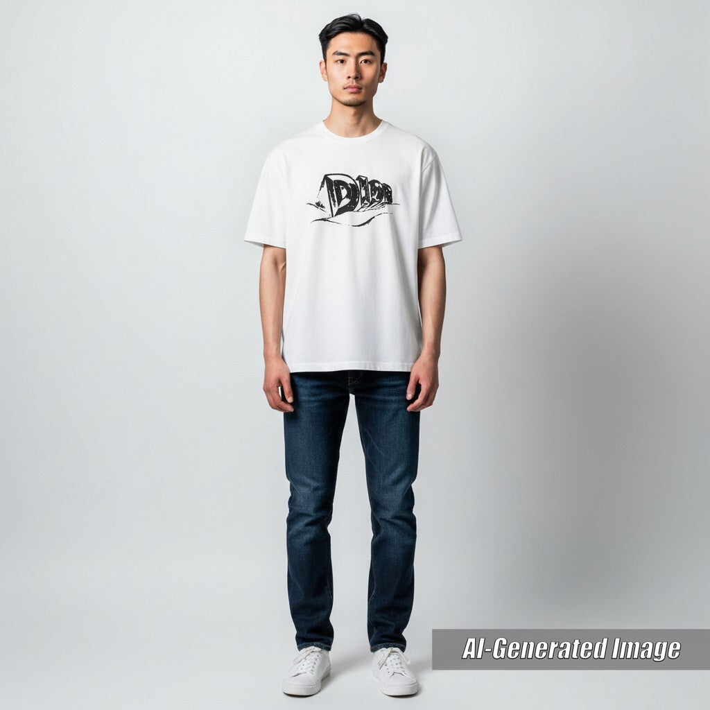 【ドンドン見直し】美品 ディオール オム 23AW 393J696A0849 スラブコットン クルーネック ロゴ入り 半袖Ｔシャツ XL イタリア製 正規品