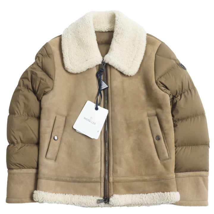 未使用品●MONCLER モンクレール 2021年製 CURVAL ムートン切替 ロゴパッチ付 ジップアップ ダウンジャケット ブラウン 0 正規品 メンズ