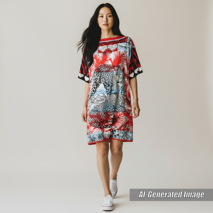 未使用品◎エルメス 23SS 3E0551D1 ワイルドプリントデニム ドレス ノースリーブワンピース マルチ34 ハンガーガーメント付 伊製 正規品