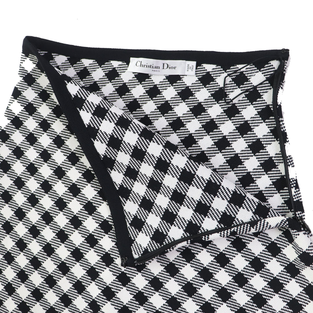 【ドンドン見直し】極美品◎クリスチャンディオール 2022年製 254J18AM514 ギンガムチェック柄 フレアスカート 黒 白 38 伊製 正規品