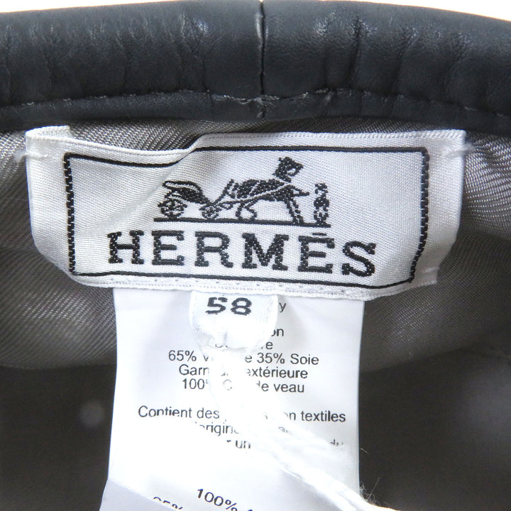 【ドンドン見直し】未使用品□エルメス サントノーレ セリエボタン 裏シルク混 Hロゴ レザーパイピング ベレー帽 グレー 58 伊製 正規品