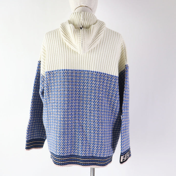 極美品◎フェンディ 18年製 FZY731 カシミヤ混 FFロゴ／ズッカ柄 ニット パーカー 38 イタリア製 正規品 レディース