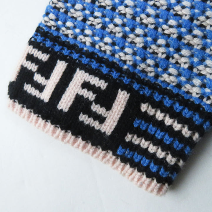 極美品◎フェンディ 18年製 FZY731 カシミヤ混 FFロゴ／ズッカ柄 ニット パーカー 38 イタリア製 正規品 レディース