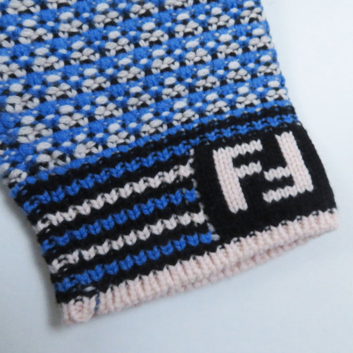 極美品◎フェンディ 18年製 FZY731 カシミヤ混 FFロゴ／ズッカ柄 ニット パーカー 38 イタリア製 正規品 レディース