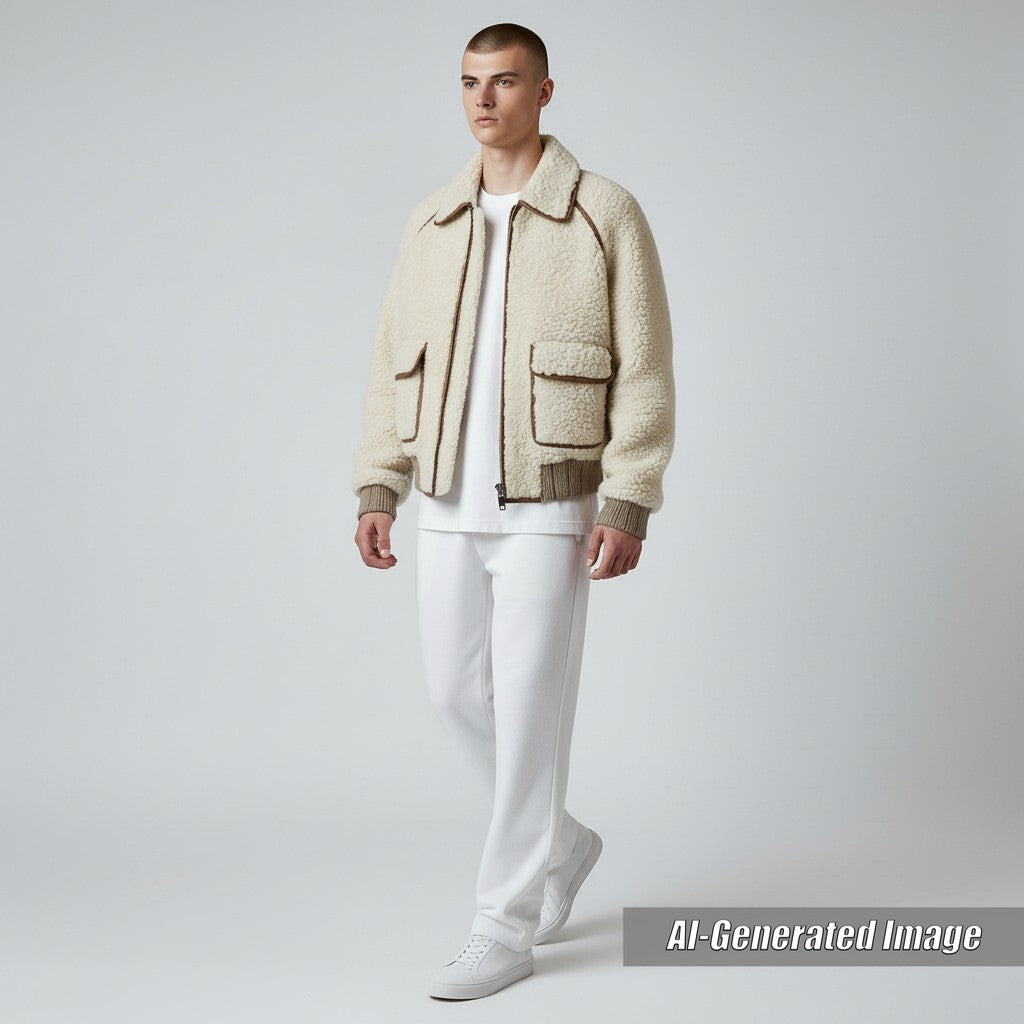 極美品●フェンディ 2022年製 FW1163 レザートリミング 中綿入り ウールアルパカブルゾン ベージュ ブラウン 46 伊製 正規品 メンズ