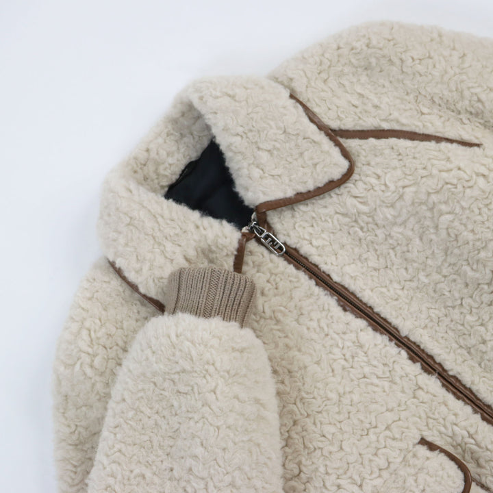 極美品●フェンディ 2022年製 FW1163 レザートリミング 中綿入り ウールアルパカブルゾン ベージュ ブラウン 46 伊製 正規品 メンズ