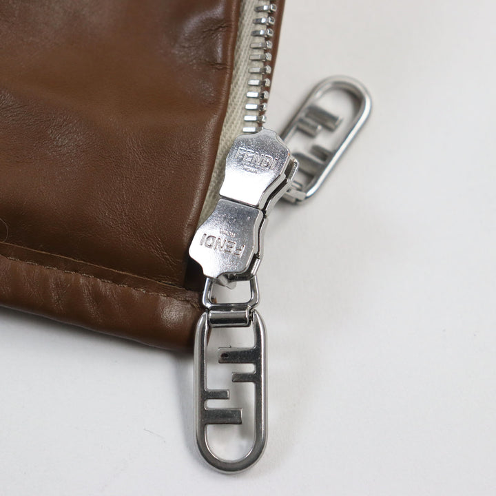 極美品●フェンディ 2022年製 FW1163 レザートリミング 中綿入り ウールアルパカブルゾン ベージュ ブラウン 46 伊製 正規品 メンズ