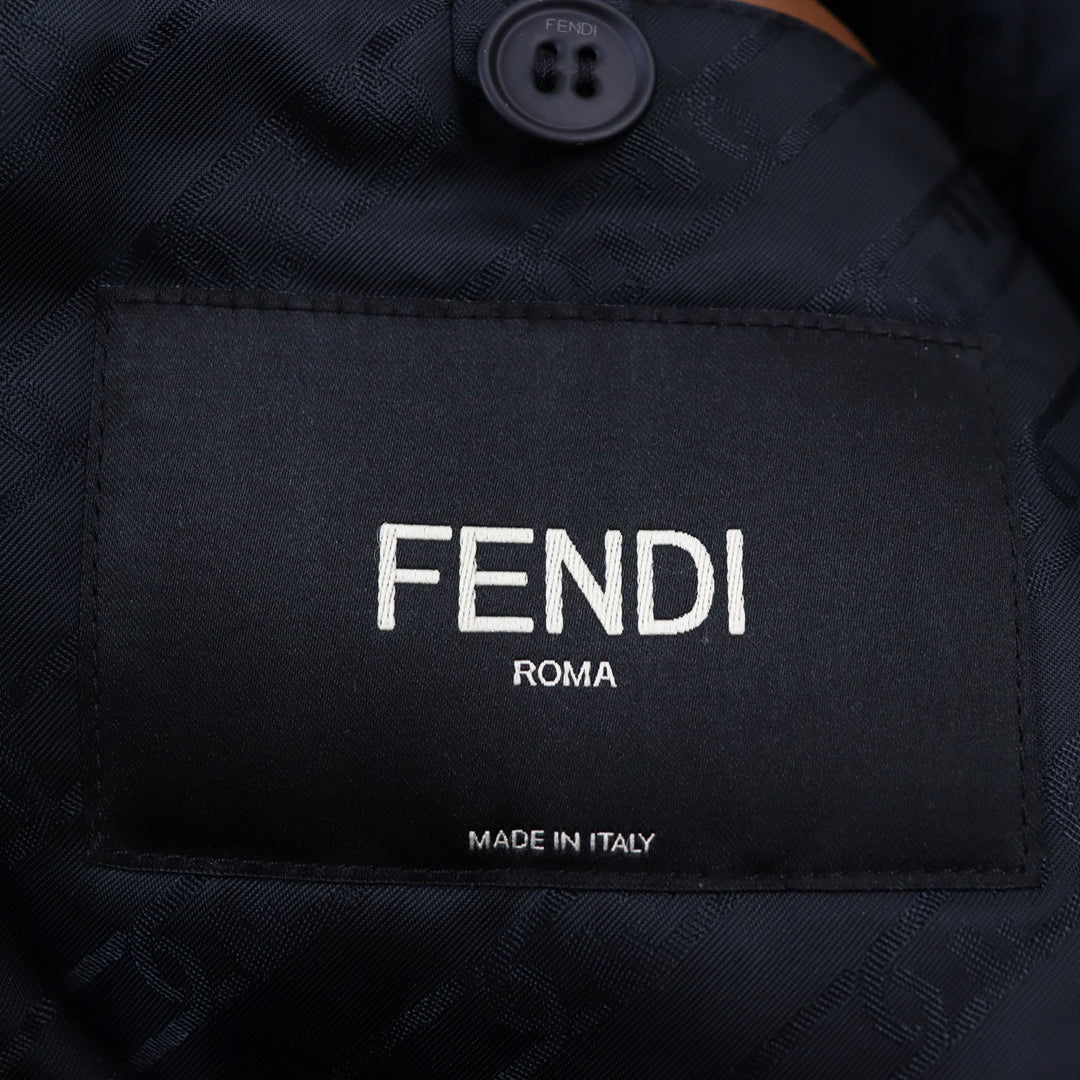 極美品●フェンディ 2022年製 FW1163 レザートリミング 中綿入り ウールアルパカブルゾン ベージュ ブラウン 46 伊製 正規品 メンズ