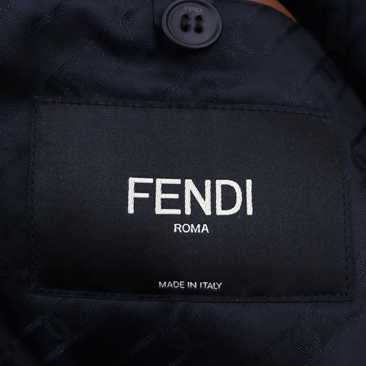 極美品●フェンディ 2022年製 FW1163 レザートリミング 中綿入り ウールアルパカブルゾン ベージュ ブラウン 46 伊製 正規品 メンズ