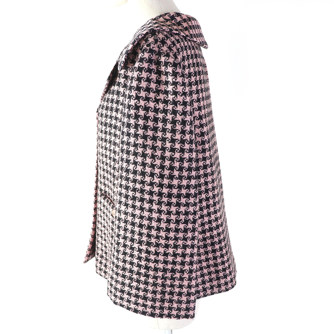 極美品△グッチ 674323 ウール GGボタン 千鳥格子柄 裏地シルク100％ 九分袖 ハンドトゥース ジャケット 40 正規品
