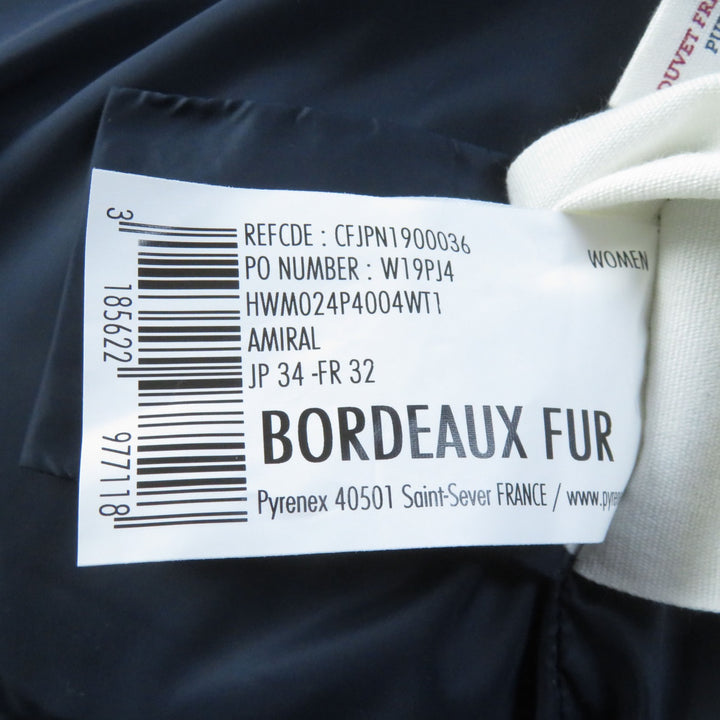 美品★ピレネックス BORDEAUX FUR ラクーンファー・フード付 ZIP UP ダウンジャケット 紺 34 日本サイズS相当 ブルガリア製 正規品
