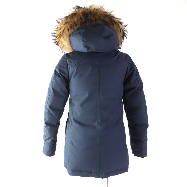 美品★ピレネックス BORDEAUX FUR ラクーンファー・フード付 ZIP UP ダウンジャケット 紺 34 日本サイズS相当 ブルガリア製 正規品