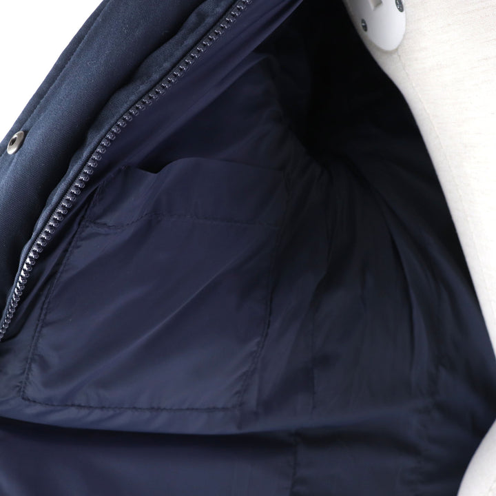 美品★ピレネックス BORDEAUX FUR ラクーンファー・フード付 ZIP UP ダウンジャケット 紺 34 日本サイズS相当 ブルガリア製 正規品
