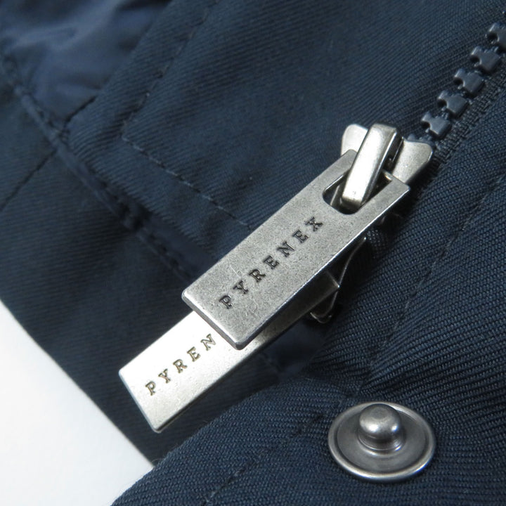 美品★ピレネックス BORDEAUX FUR ラクーンファー・フード付 ZIP UP ダウンジャケット 紺 34 日本サイズS相当 ブルガリア製 正規品