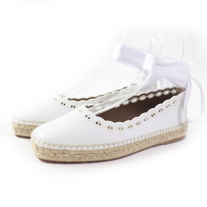 【ドンドン見直し】未使用品◎エルメス 定価135300円 グァパ シェーヌダンクル エスパドリーユ レザーシューズ 白 36 箱・袋 レディース