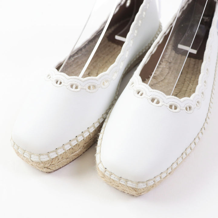 【ドンドン見直し】未使用品◎エルメス 定価135300円 グァパ シェーヌダンクル エスパドリーユ レザーシューズ 白 36 箱・袋 レディース