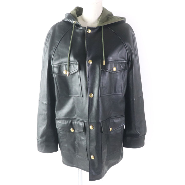 美品★セリーヌ 23AW 2D493151T プロンジェ ラムスキン オーバーサイズ パーカー ブラック 34 伊製 正規品 レディース
