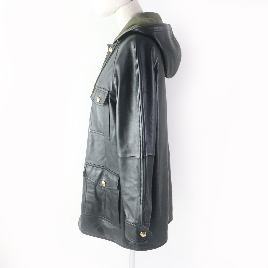 美品★セリーヌ 23AW 2D493151T プロンジェ ラムスキン オーバーサイズ パーカー ブラック 34 伊製 正規品 レディース