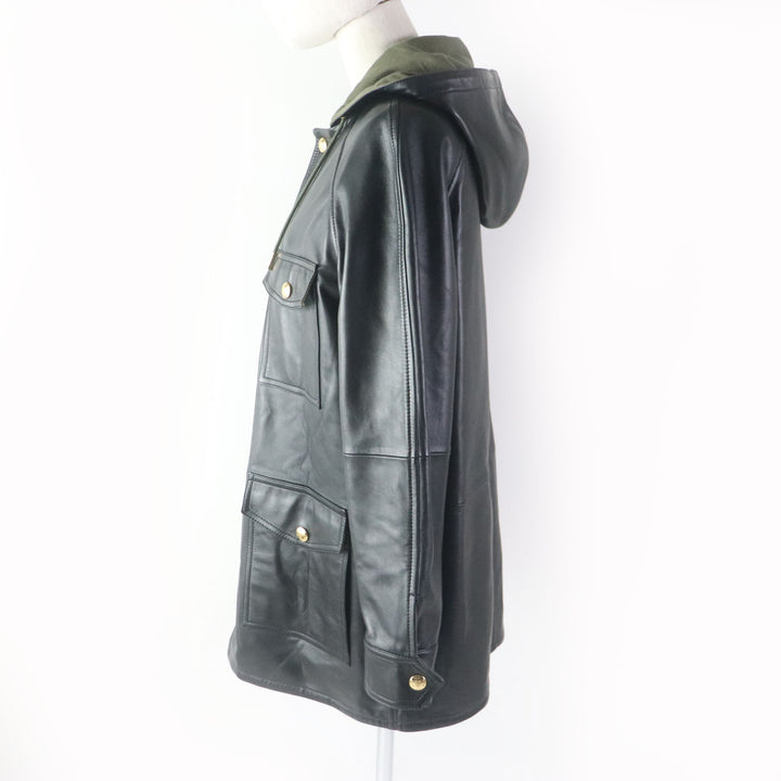 美品★セリーヌ 23AW 2D493151T プロンジェ ラムスキン オーバーサイズ パーカー ブラック 34 伊製 正規品 レディース