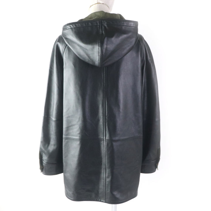 美品★セリーヌ 23AW 2D493151T プロンジェ ラムスキン オーバーサイズ パーカー ブラック 34 伊製 正規品 レディース