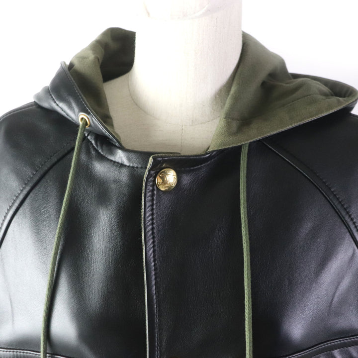 美品★セリーヌ 23AW 2D493151T プロンジェ ラムスキン オーバーサイズ パーカー ブラック 34 伊製 正規品 レディース