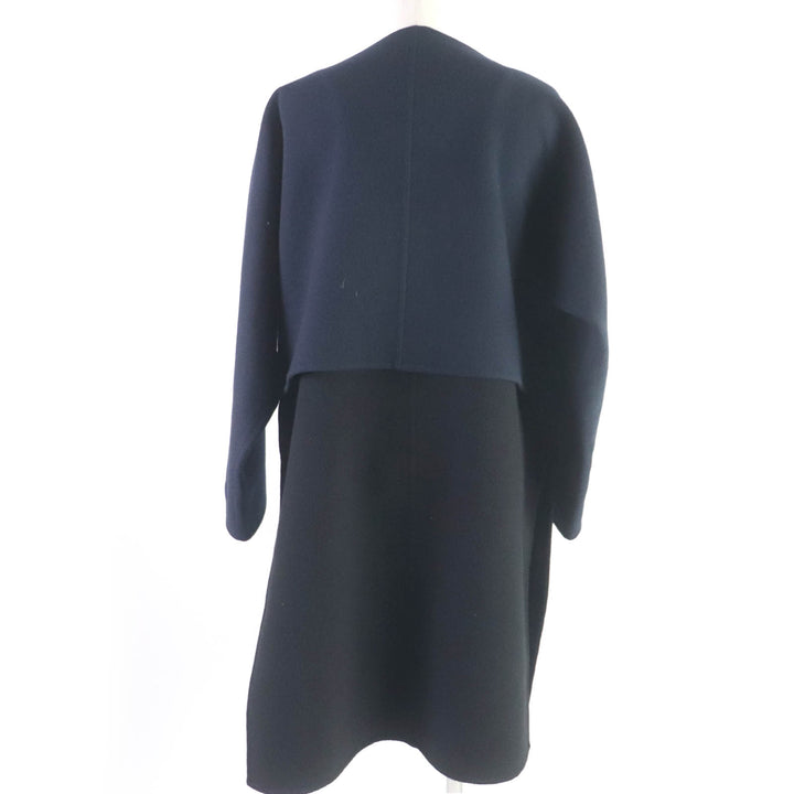 極美品□ エルメス 2022年製 2H0114DB カシミヤ100％ ラムレザー使い ノーカラーコート キモノコート ブラック 36 イタリア製