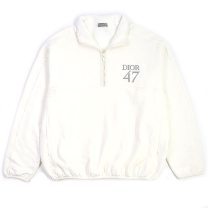美品▼ディオール オム 24SS 413J434A0879 Dior 47 ロゴ刺繍入 ハーフジップ プルオーバー スウェット ホワイト XL 正規品