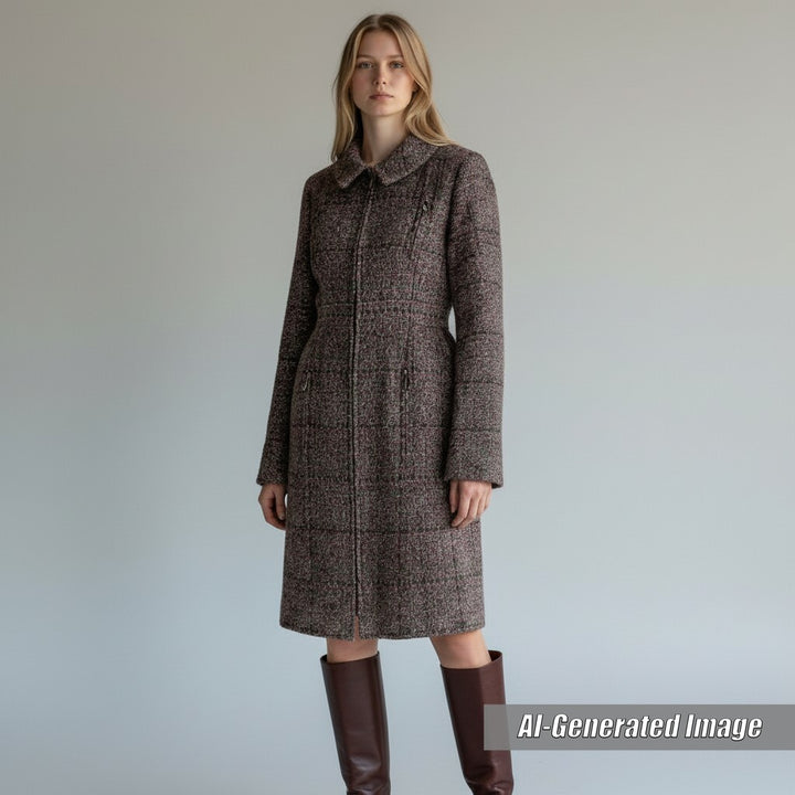美品☆CHANEL シャネル P49823 裏地シルク100％ ZIP UP ツイードコート Aラインコート マルチカラー 34 フランス製 正規品 レディース