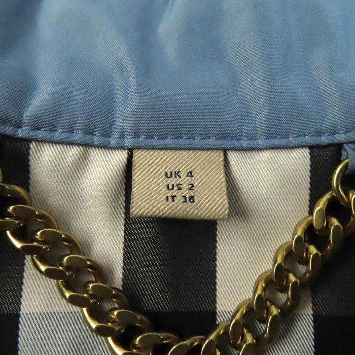 極美品★BURBERRY バーバリー 4054116 ベルト・ロゴZIP付 ノーカラー コート ブルー 36 正規品 レディース