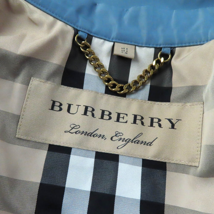 極美品★BURBERRY バーバリー 4054116 ベルト・ロゴZIP付 ノーカラー コート ブルー 36 正規品 レディース