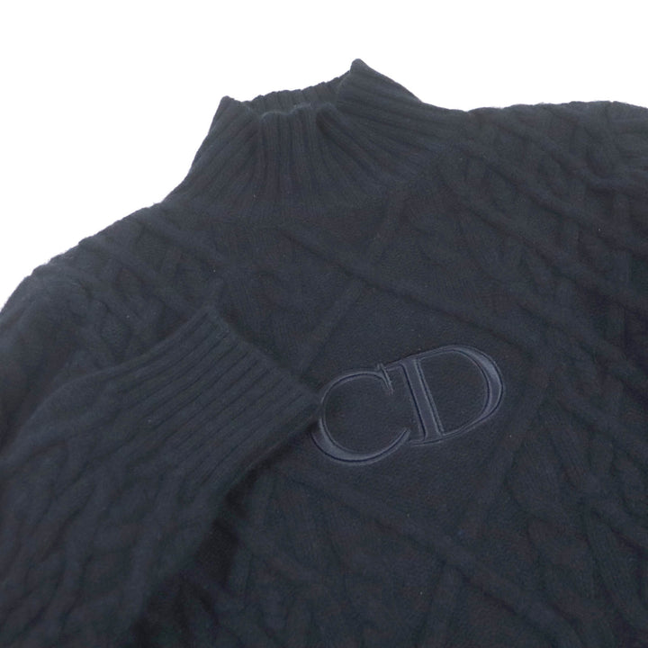 極美品□DIOR ディオール オム 113M616AT183 カシミヤ CDロゴ刺繍 ハイネック ケーブルニット セーター ネイビー M イタリア製 正規品
