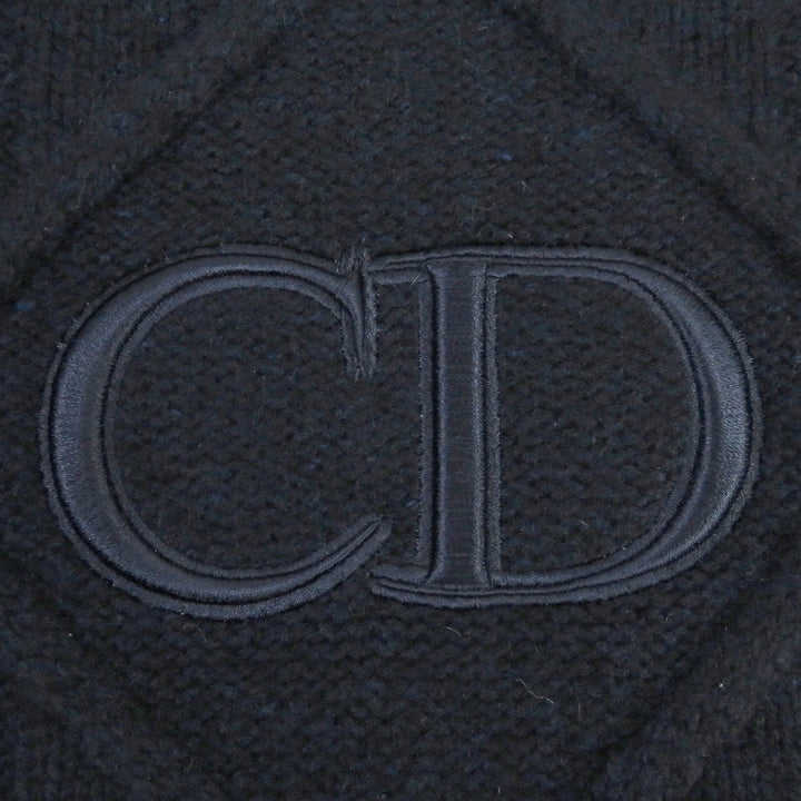 極美品□DIOR ディオール オム 113M616AT183 カシミヤ CDロゴ刺繍 ハイネック ケーブルニット セーター ネイビー M イタリア製 正規品