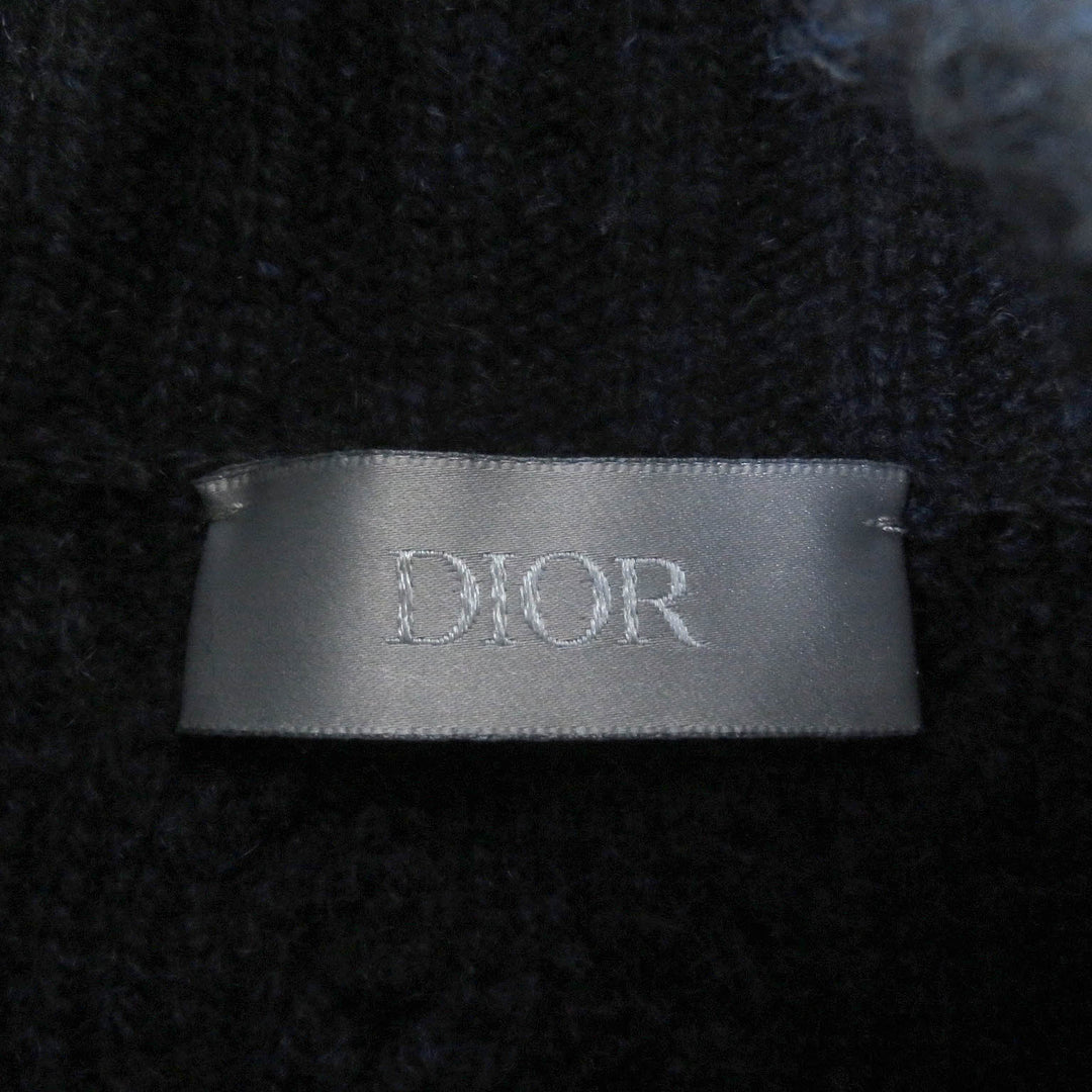 極美品□DIOR ディオール オム 113M616AT183 カシミヤ CDロゴ刺繍 ハイネック ケーブルニット セーター ネイビー M イタリア製 正規品