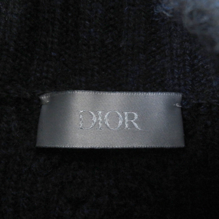 極美品□DIOR ディオール オム 113M616AT183 カシミヤ CDロゴ刺繍 ハイネック ケーブルニット セーター ネイビー M イタリア製 正規品
