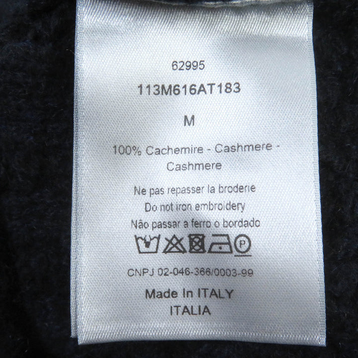 極美品□DIOR ディオール オム 113M616AT183 カシミヤ CDロゴ刺繍 ハイネック ケーブルニット セーター ネイビー M イタリア製 正規品