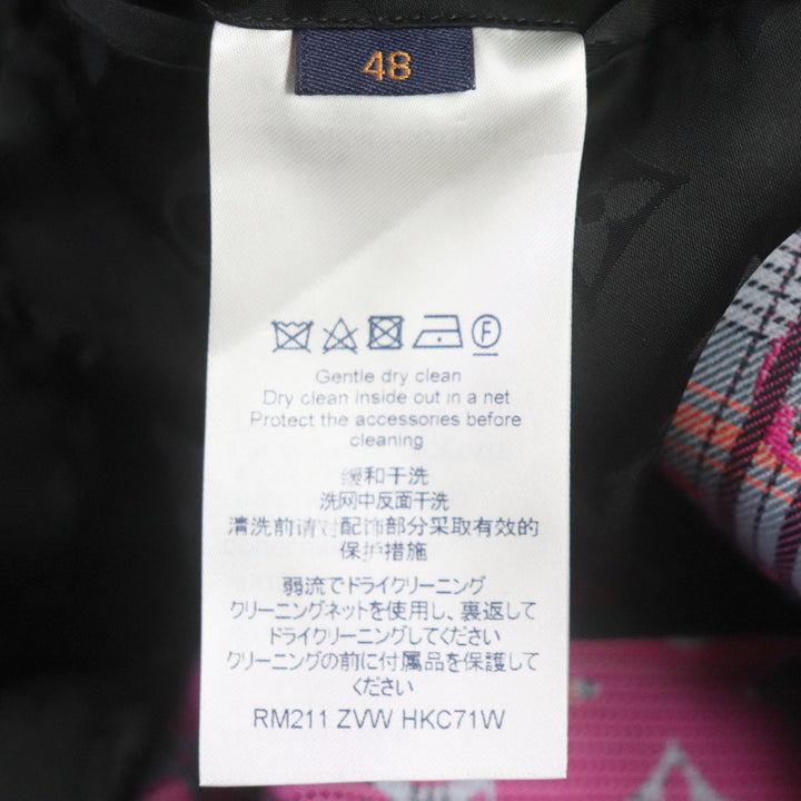 極美品▼LOUIS VUITTON ルイヴィトン マドラスチェック モノグラム ロゴ入りボタン チェスターコート ピンク マルチ 48 伊製 正規品