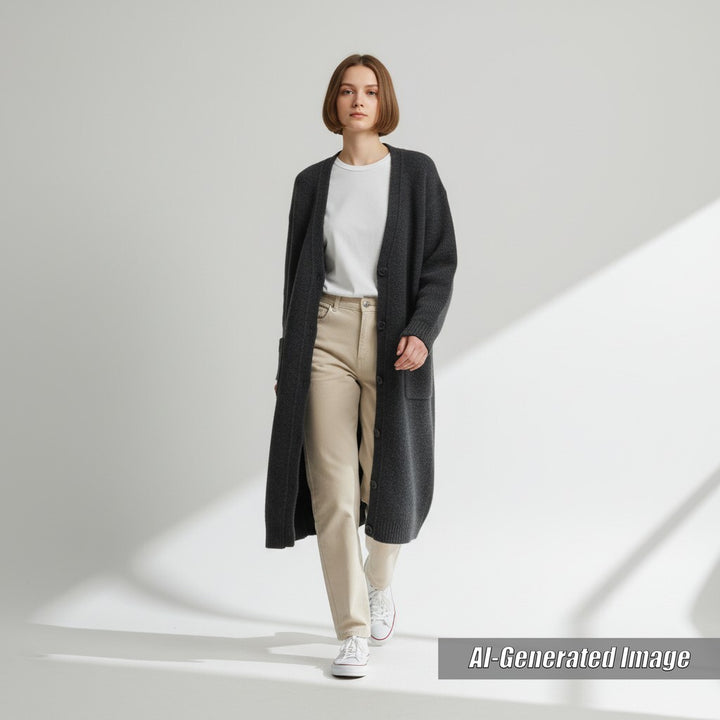 極美品☆CELINE セリーヌ 2 5Q46/4206 カシミヤ100％ フィービー期 長袖 ニットコート ロングカーディガン ダークグレー M 正規品　