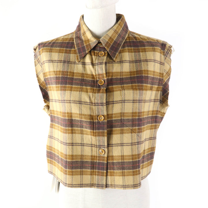 【ドンドン見直し】極美品★GUCCI グッチ 20AW 641302 チェック柄 カットオフ ノースリーブシャツ 40 伊製 正規品 レディース