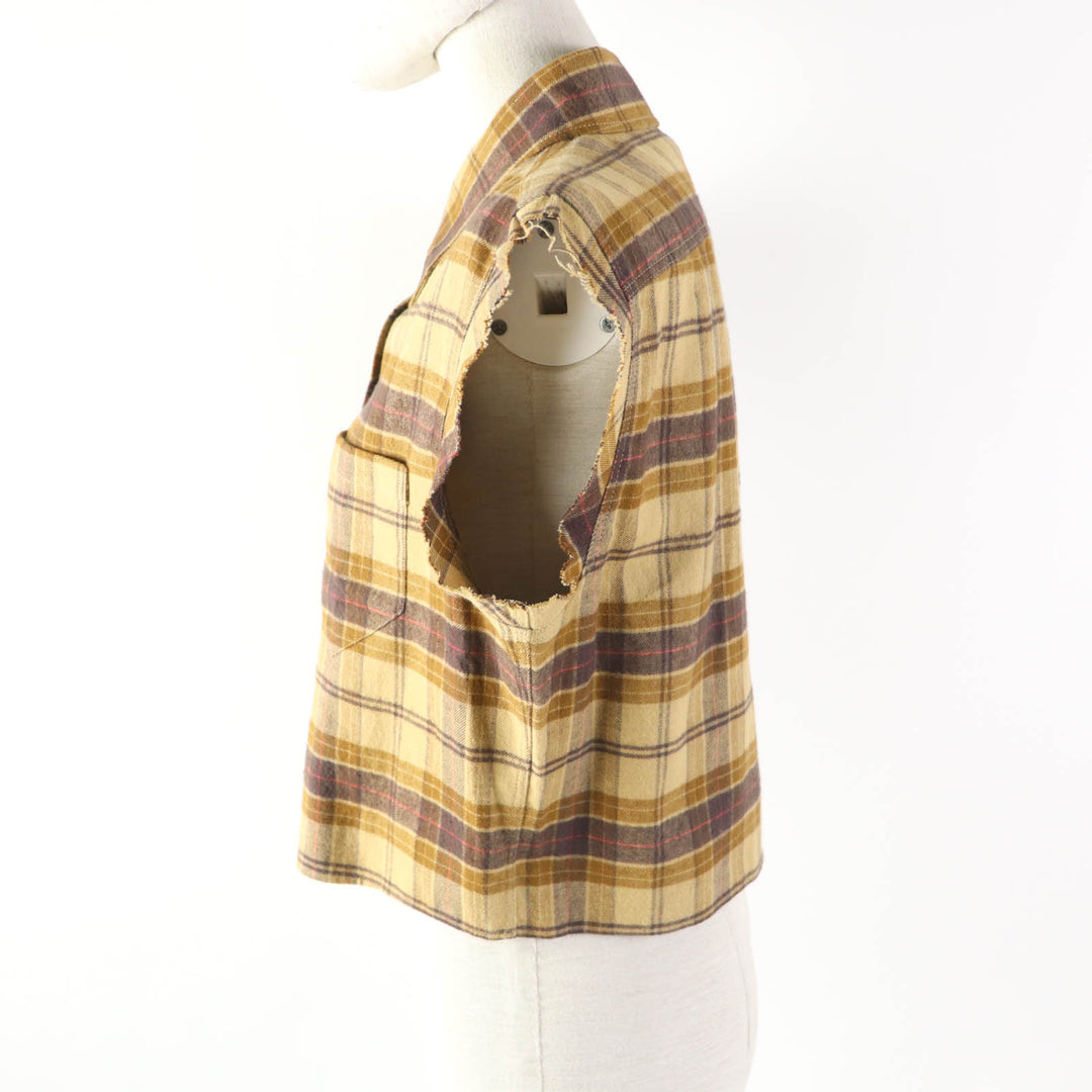 【ドンドン見直し】極美品★GUCCI グッチ 20AW 641302 チェック柄 カットオフ ノースリーブシャツ 40 伊製 正規品 レディース