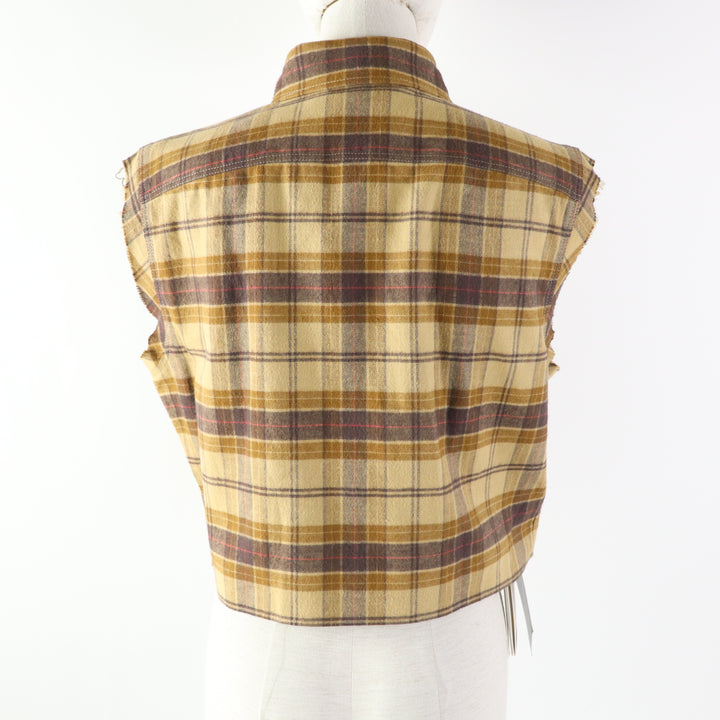 【ドンドン見直し】極美品★GUCCI グッチ 20AW 641302 チェック柄 カットオフ ノースリーブシャツ 40 伊製 正規品 レディース