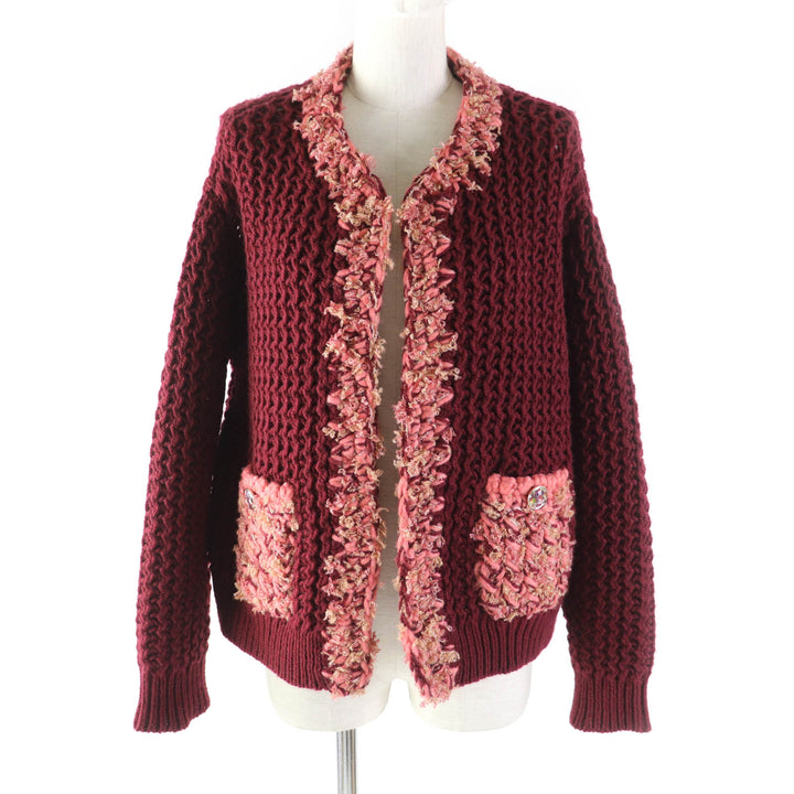 極美品★シャネル P72932 カシミヤ100％ ココマークボタン付 ミックスニット使い ニットカーディガン 34/36 正規品