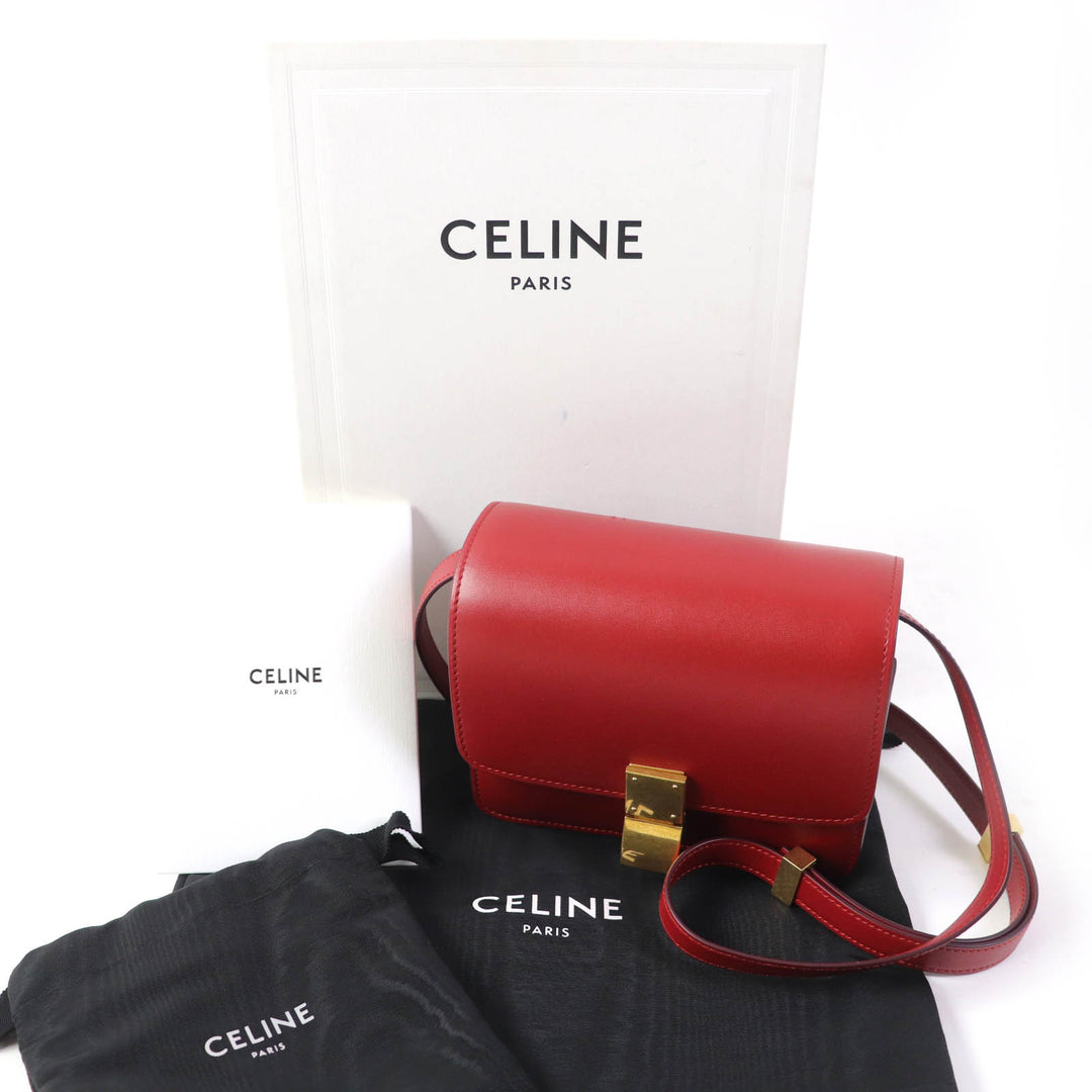 【ドンドン見直し】極美品△CELINE セリーヌ 189183DLS CLASSIC BOX Small レザー ショルダーバッグ レッド ゴールド金具 伊製