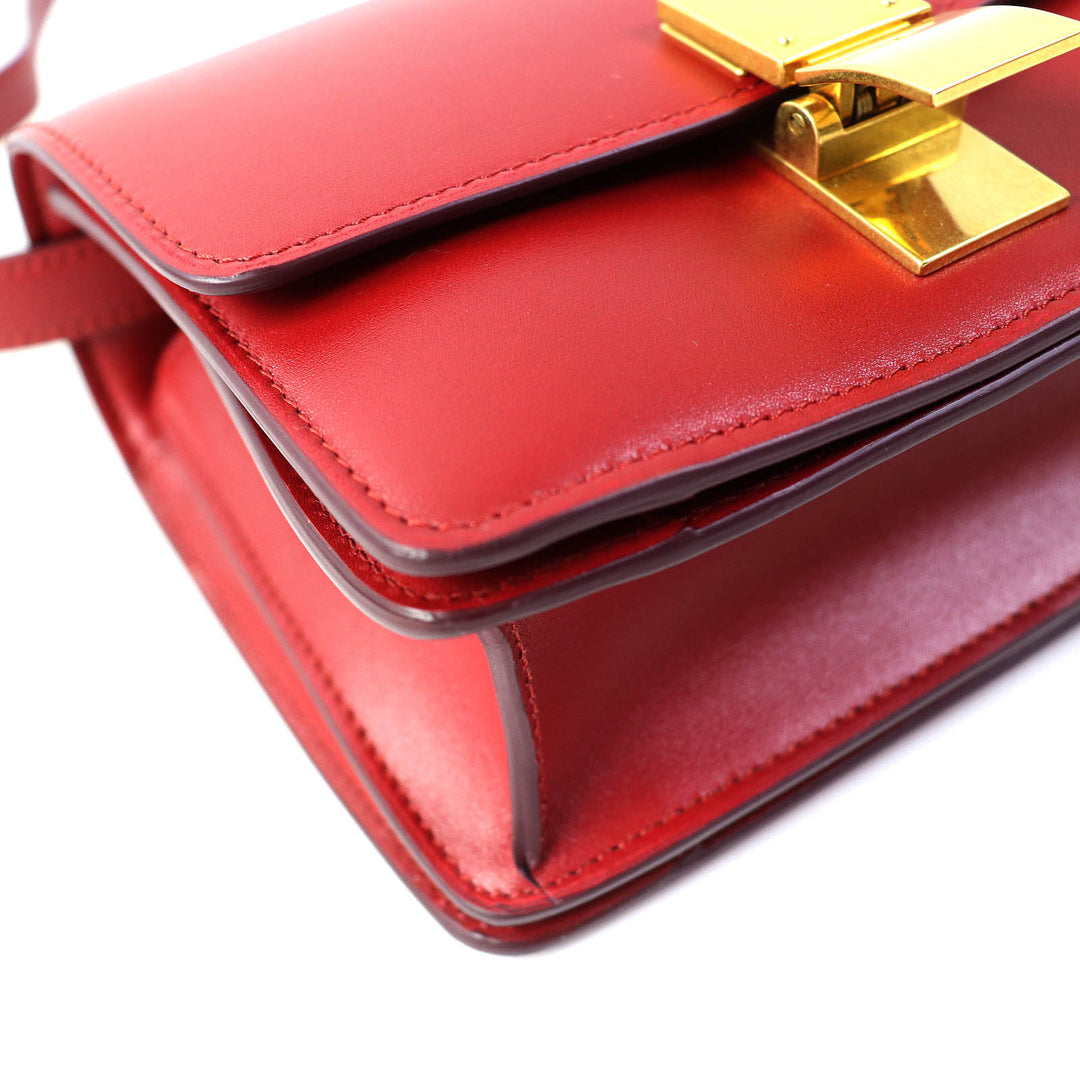 【ドンドン見直し】極美品△CELINE セリーヌ 189183DLS CLASSIC BOX Small レザー ショルダーバッグ レッド ゴールド金具 伊製