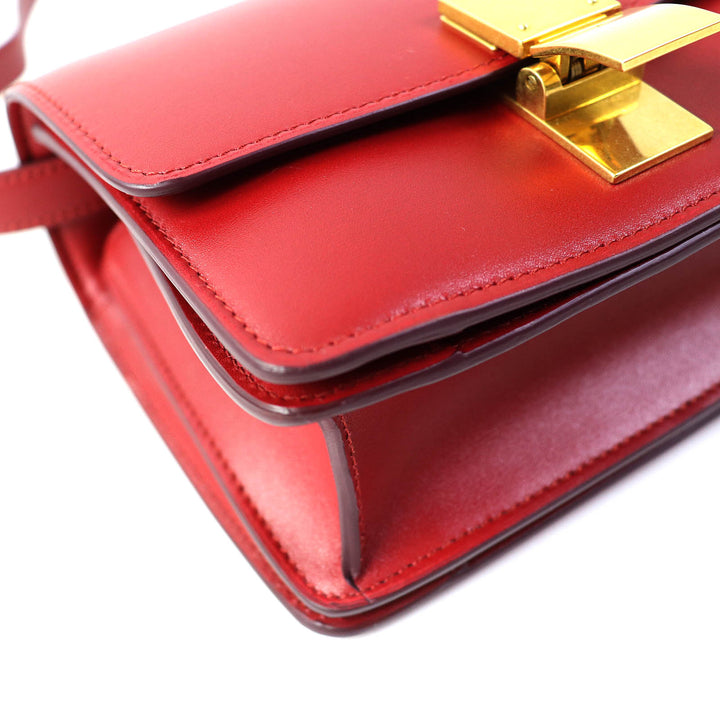 【ドンドン見直し】極美品△CELINE セリーヌ 189183DLS CLASSIC BOX Small レザー ショルダーバッグ レッド ゴールド金具 伊製