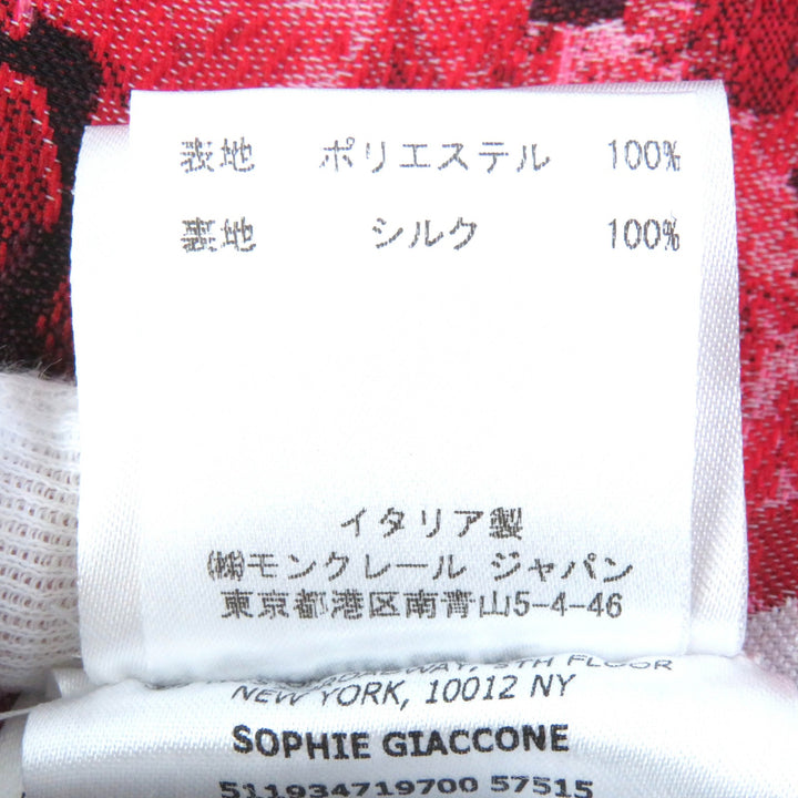未使用品△モンクレール ガムルージュ SOPHE 裏地シルク100％ ロゴ金具 フラワージャガード 七分袖 ノーカラージャケット 赤系 0 正規品