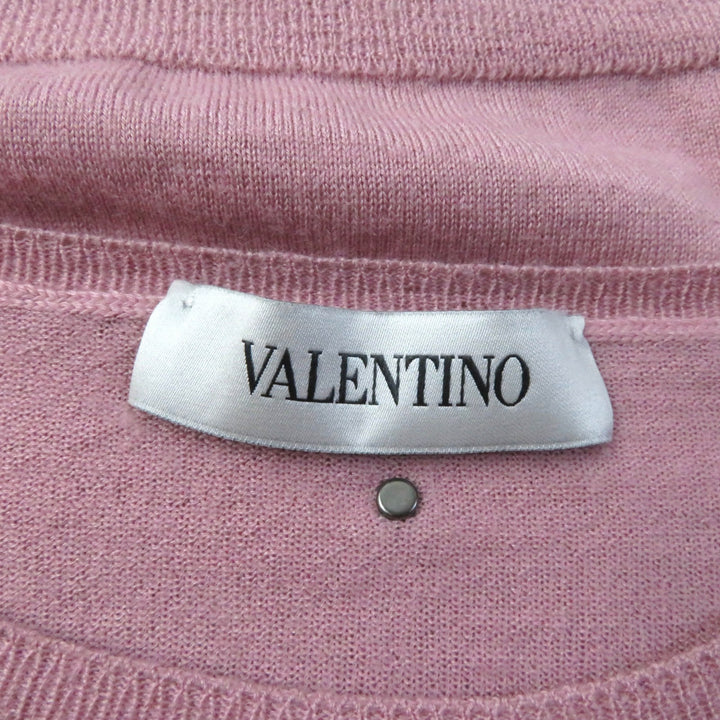 美品★ヴァレンティノ TB9KC29F78N シルク カシミヤ混 クルーネック ロックスタッズ付 長袖 ニット ピンク 40 正規品 レディース