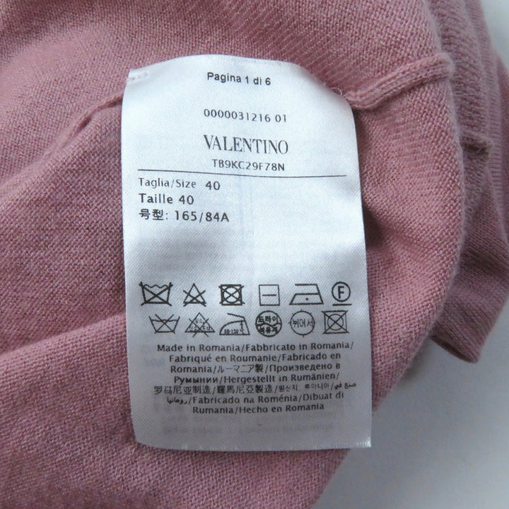 美品★ヴァレンティノ TB9KC29F78N シルク カシミヤ混 クルーネック ロックスタッズ付 長袖 ニット ピンク 40 正規品 レディース